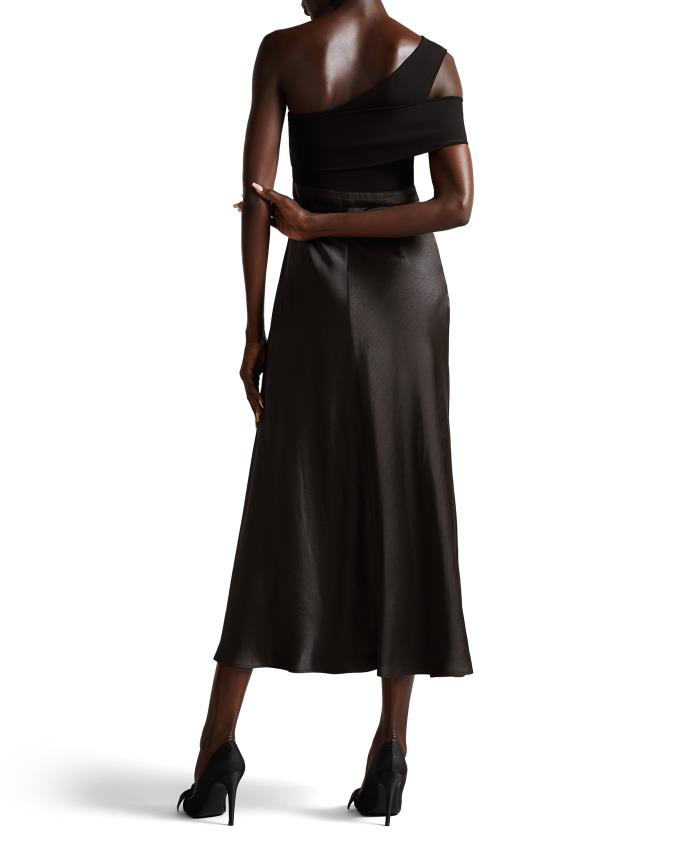 Sukienka Damskie Ted Baker Asymmetric Knit Bodice With Satin Czarne Polska | PL-PSOHR8172