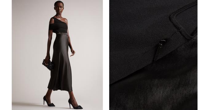Sukienka Damskie Ted Baker Asymmetric Knit Bodice With Satin Czarne Polska | PL-PSOHR8172