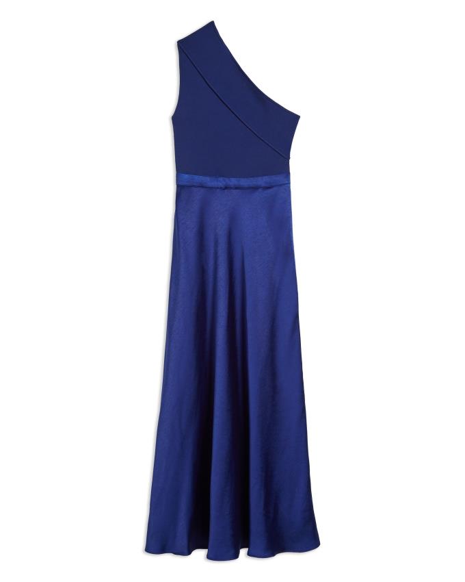 Sukienka Damskie Ted Baker Asymmetric Knit Bodice With Satin Ciemny Niebieskie Polska | PL-UACWR2194