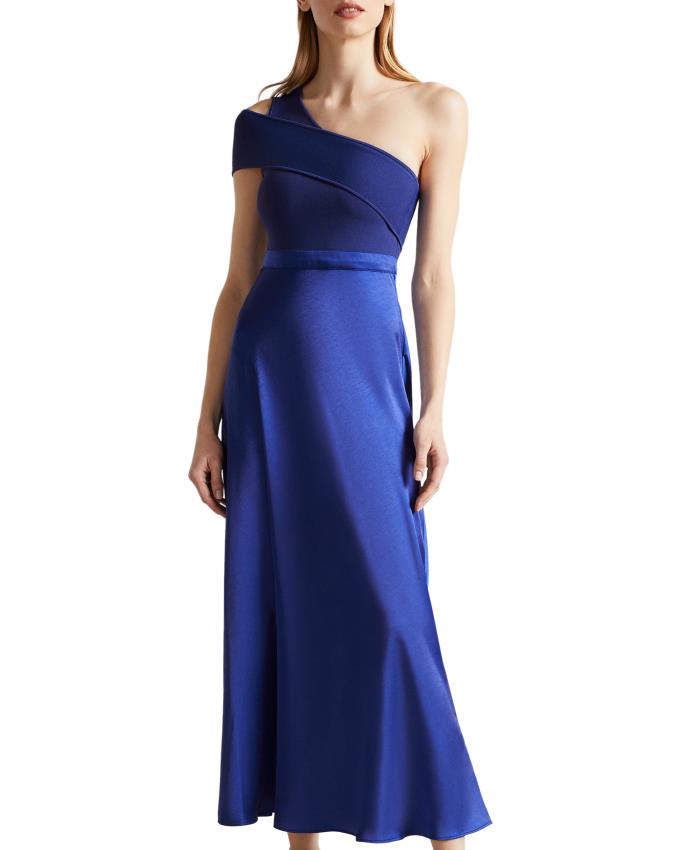 Sukienka Damskie Ted Baker Asymmetric Knit Bodice With Satin Ciemny Niebieskie Polska | PL-UACWR2194