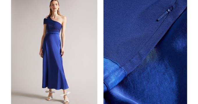 Sukienka Damskie Ted Baker Asymmetric Knit Bodice With Satin Ciemny Niebieskie Polska | PL-UACWR2194