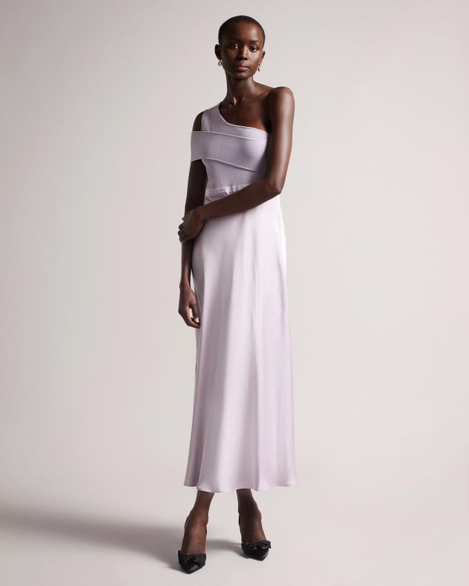 Sukienka Damskie Ted Baker Asymmetric Knit Bodice With Satin Fioletowe Polska | PL-DZJBV2685
