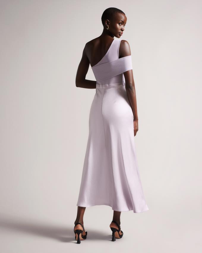 Sukienka Damskie Ted Baker Asymmetric Knit Bodice With Satin Fioletowe Polska | PL-DZJBV2685
