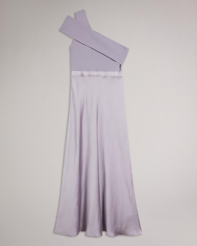 Sukienka Damskie Ted Baker Asymmetric Knit Bodice With Satin Fioletowe Polska | PL-DZJBV2685