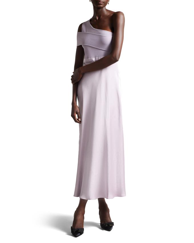 Sukienka Damskie Ted Baker Asymmetric Knit Bodice With Satin Fioletowe Polska | PL-DZJBV2685
