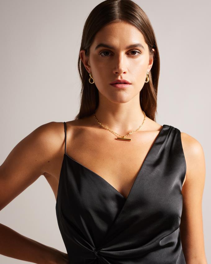 Sukienka Damskie Ted Baker Asymmetric Waist Detail Slip Czarne Polska | PL-GELSJ5076