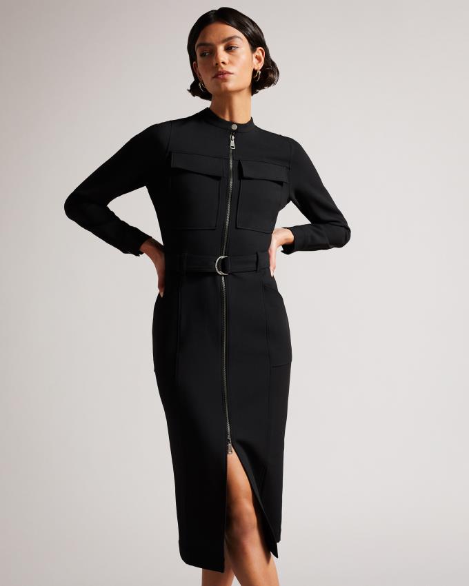 Sukienka Damskie Ted Baker Belted Shirt With Utility Detailing Czarne Polska | PL-TWBMP6240