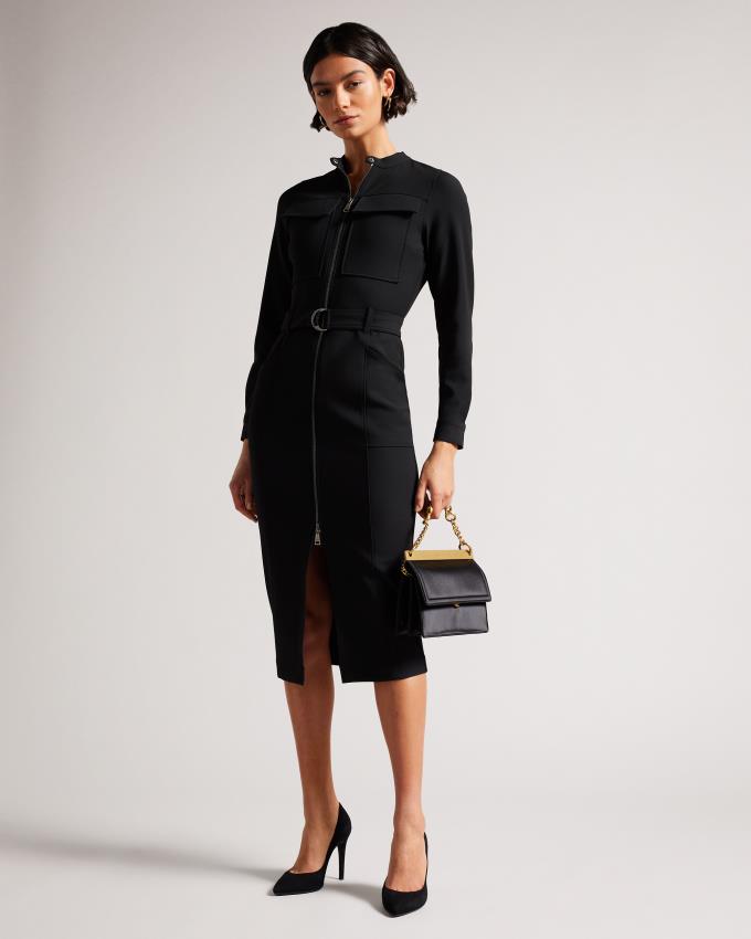 Sukienka Damskie Ted Baker Belted Shirt With Utility Detailing Czarne Polska | PL-TWBMP6240