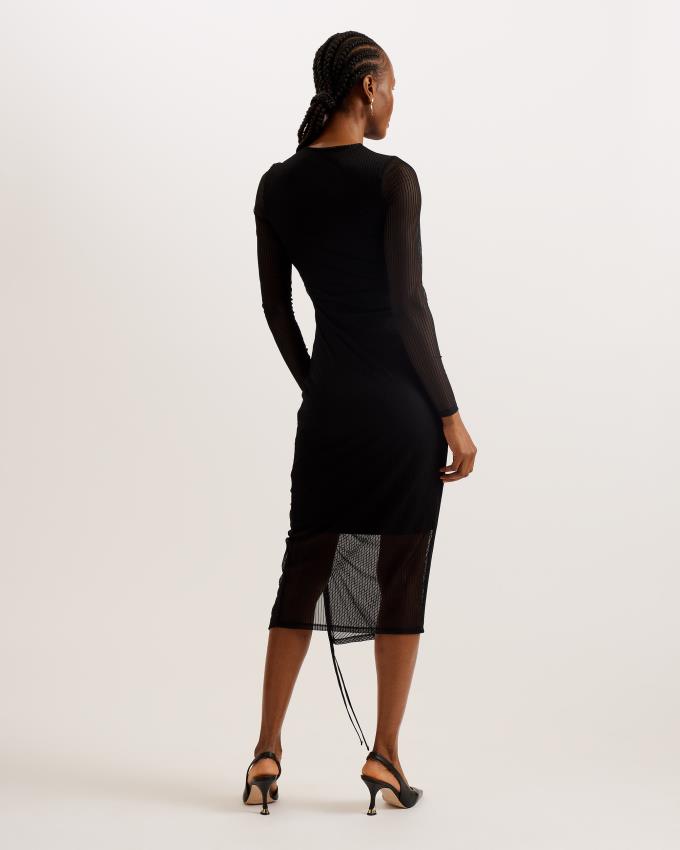 Sukienka Damskie Ted Baker Bodycon Midi With Gathering Czarne Polska | PL-ULGVO3047
