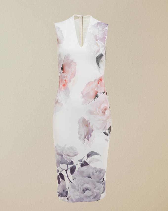 Sukienka Damskie Ted Baker Bouquet Bodycon Białe Polska | PL-BJTVZ7835