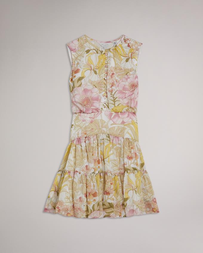 Sukienka Damskie Ted Baker Button Up Peony Print Mini Białe Polska | PL-PKQZW8426