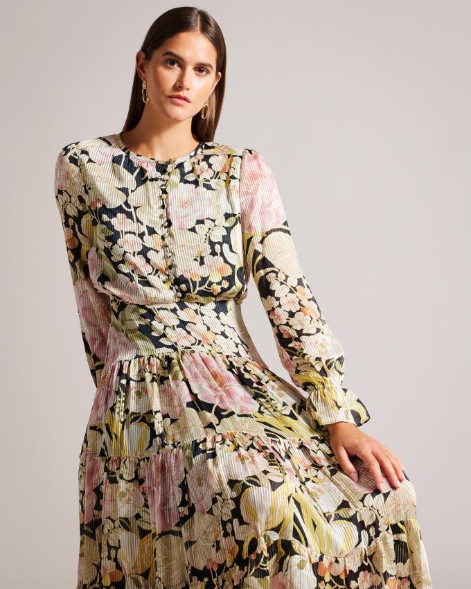 Sukienka Damskie Ted Baker Button Up Tiered Midi Czarne Polska | PL-GIMTV2417