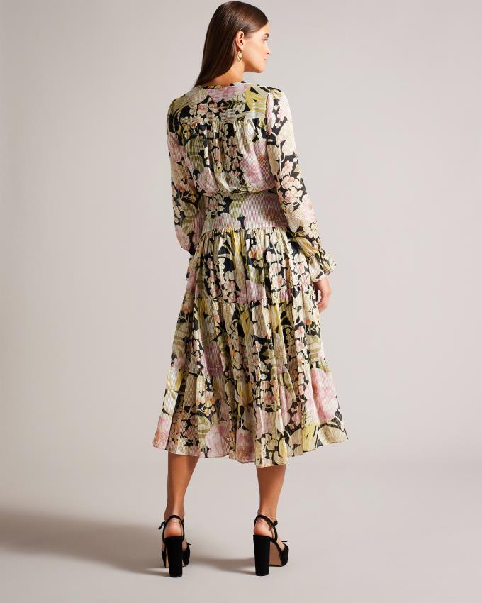 Sukienka Damskie Ted Baker Button Up Tiered Midi Czarne Polska | PL-GIMTV2417