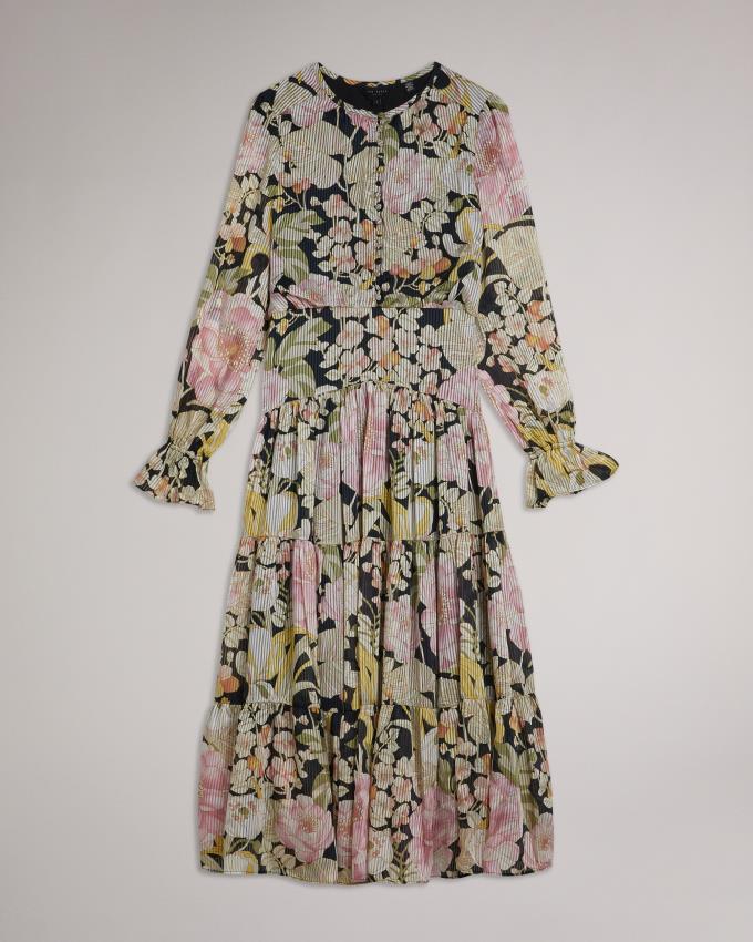 Sukienka Damskie Ted Baker Button Up Tiered Midi Czarne Polska | PL-GIMTV2417