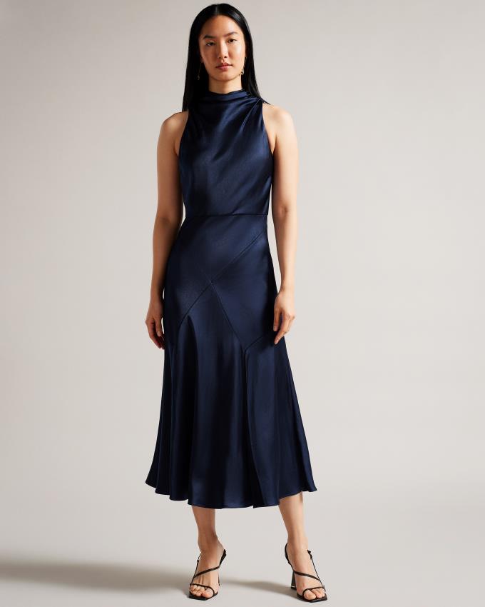 Sukienka Damskie Ted Baker Cowl Neck Bias Cut Midi Ciemny Niebieskie Polska | PL-QIXSA8910