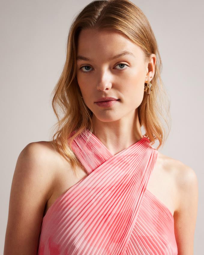 Sukienka Damskie Ted Baker Cross Front Pleated Midi Koralowe Polska | PL-MFAKB9238
