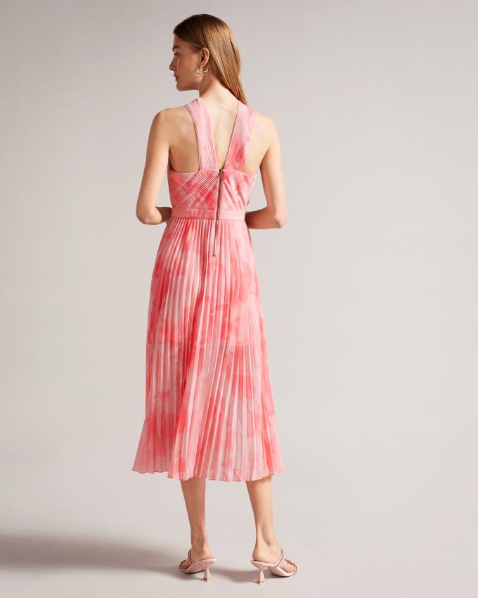 Sukienka Damskie Ted Baker Cross Front Pleated Midi Koralowe Polska | PL-MFAKB9238