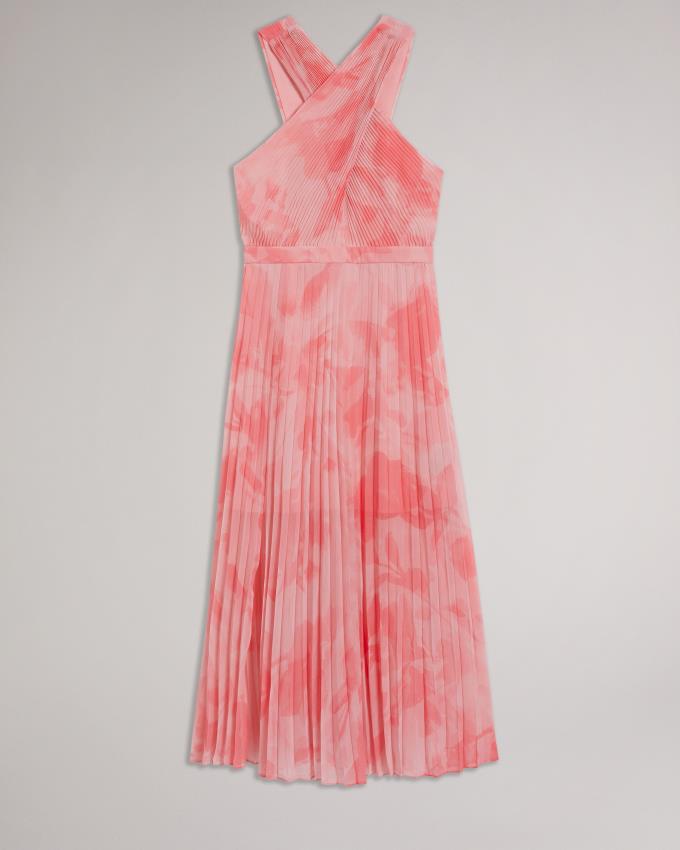 Sukienka Damskie Ted Baker Cross Front Pleated Midi Koralowe Polska | PL-MFAKB9238
