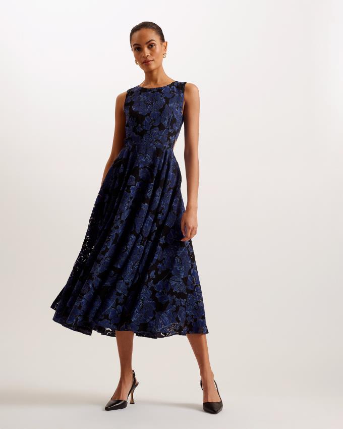 Sukienka Damskie Ted Baker Cut Out A-Line Midi Granatowe Polska | PL-SRPIG0798