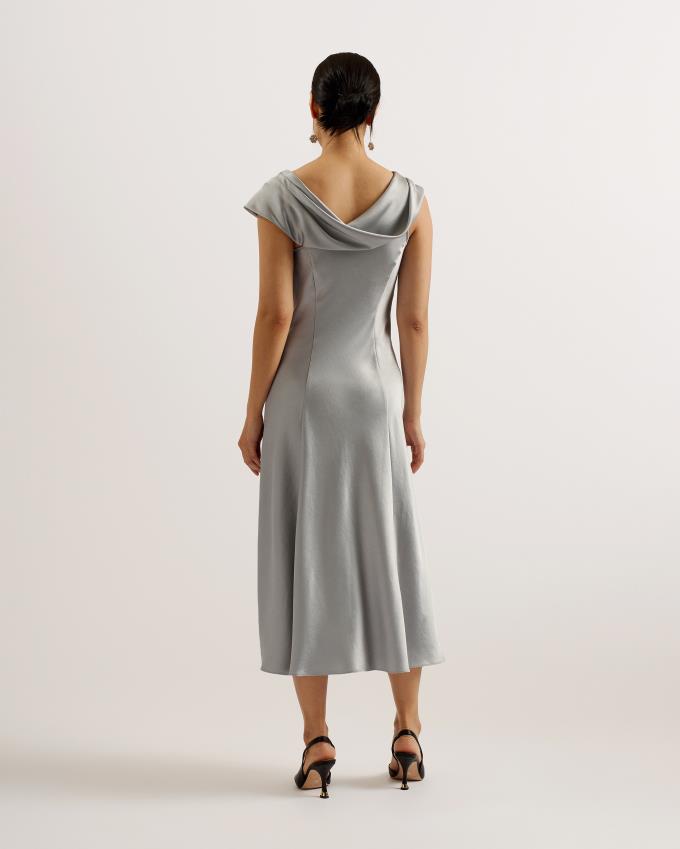 Sukienka Damskie Ted Baker Draped Neck Satin Midi Głęboka Szare Polska | PL-PJEAB4273