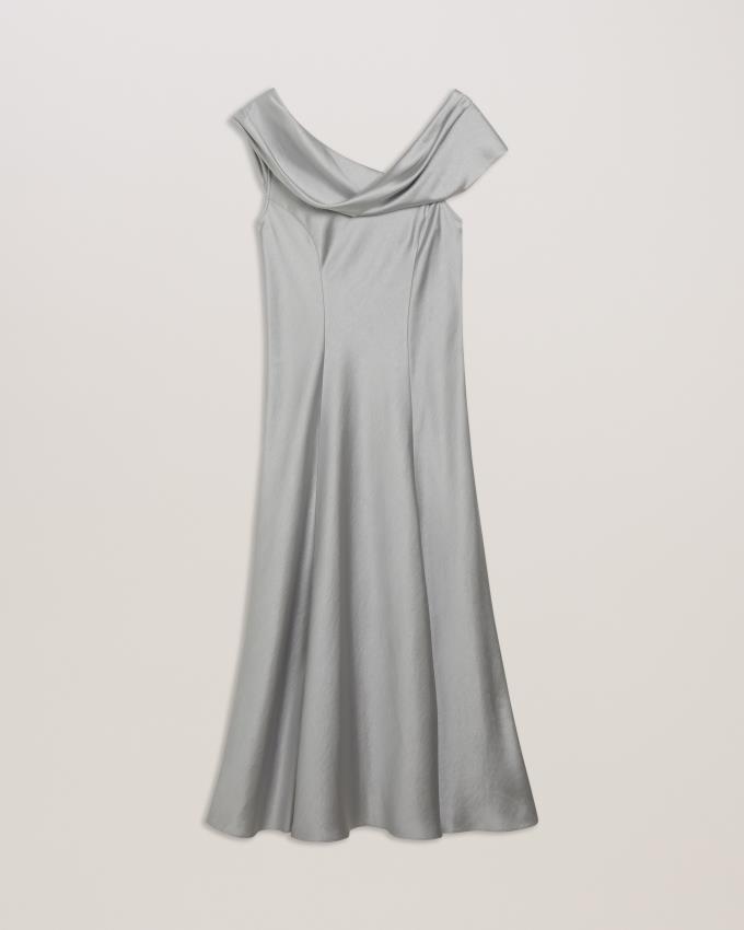 Sukienka Damskie Ted Baker Draped Neck Satin Midi Głęboka Szare Polska | PL-PJEAB4273