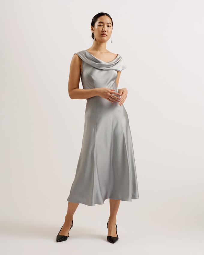 Sukienka Damskie Ted Baker Draped Neck Satin Midi Głęboka Szare Polska | PL-PJEAB4273