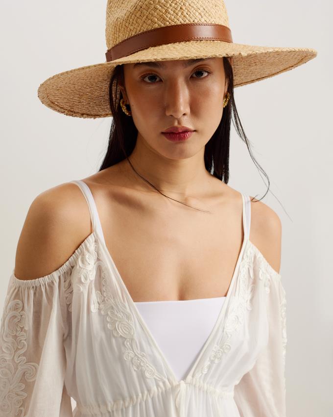 Sukienka Damskie Ted Baker Embroidered Cold Shoulder Maxi Cover Up Białe Polska | PL-KIZDP9035