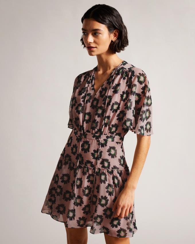 Sukienka Damskie Ted Baker Fit And Flarered Mini Różowe Polska | PL-CAWVN4235