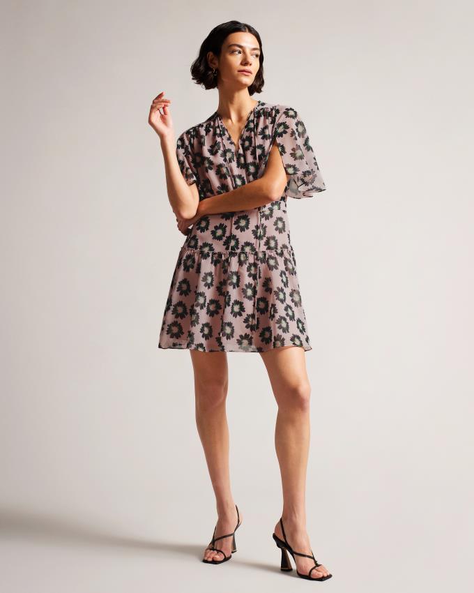 Sukienka Damskie Ted Baker Fit And Flarered Mini Różowe Polska | PL-CAWVN4235