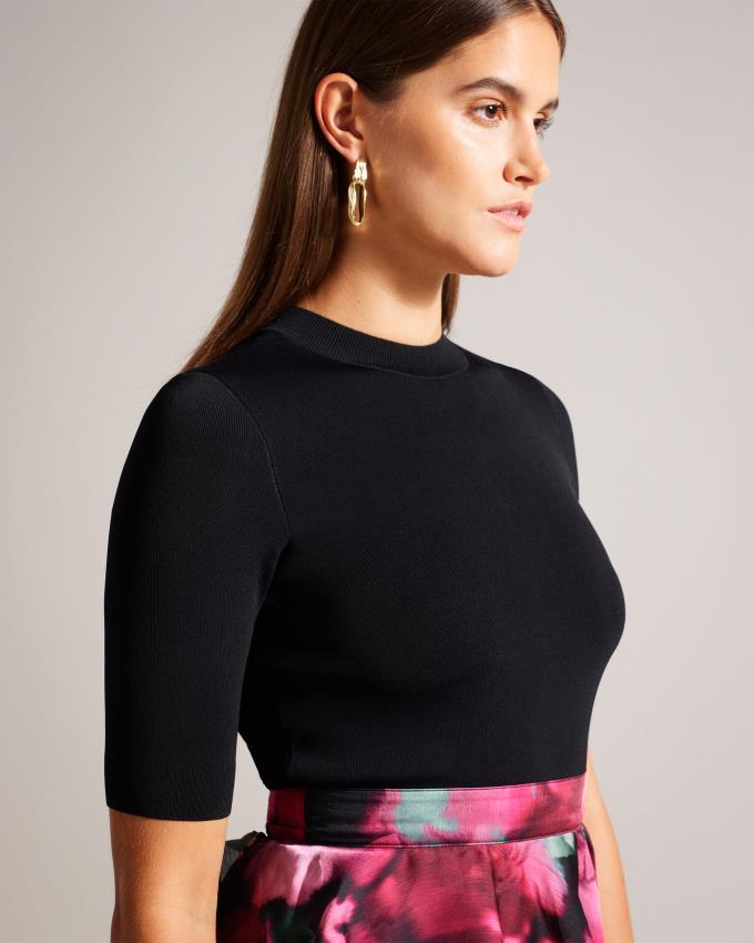 Sukienka Damskie Ted Baker Fitted Knit Bodice With Ruffle Czarne Polska | PL-CXVSZ0162