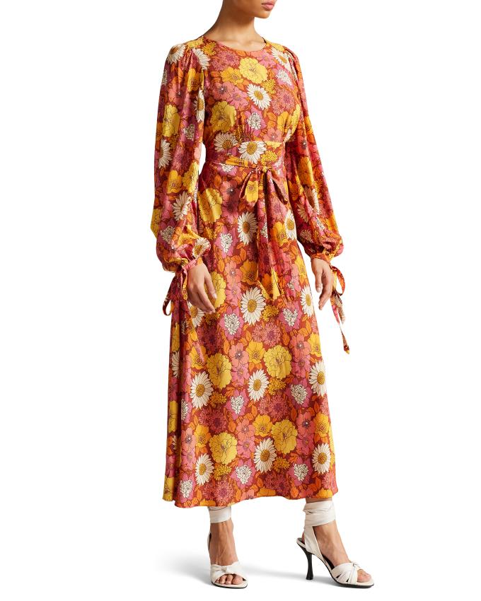 Sukienka Damskie Ted Baker Floral Blouson Maxi Czerwone Polska | PL-LAFCS6159