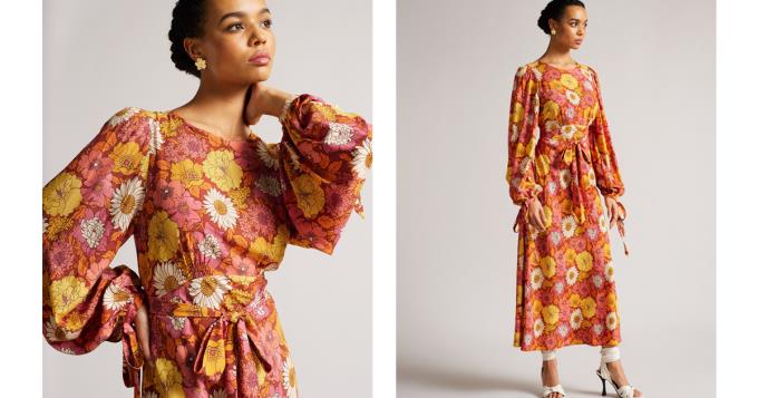 Sukienka Damskie Ted Baker Floral Blouson Maxi Czerwone Polska | PL-LAFCS6159