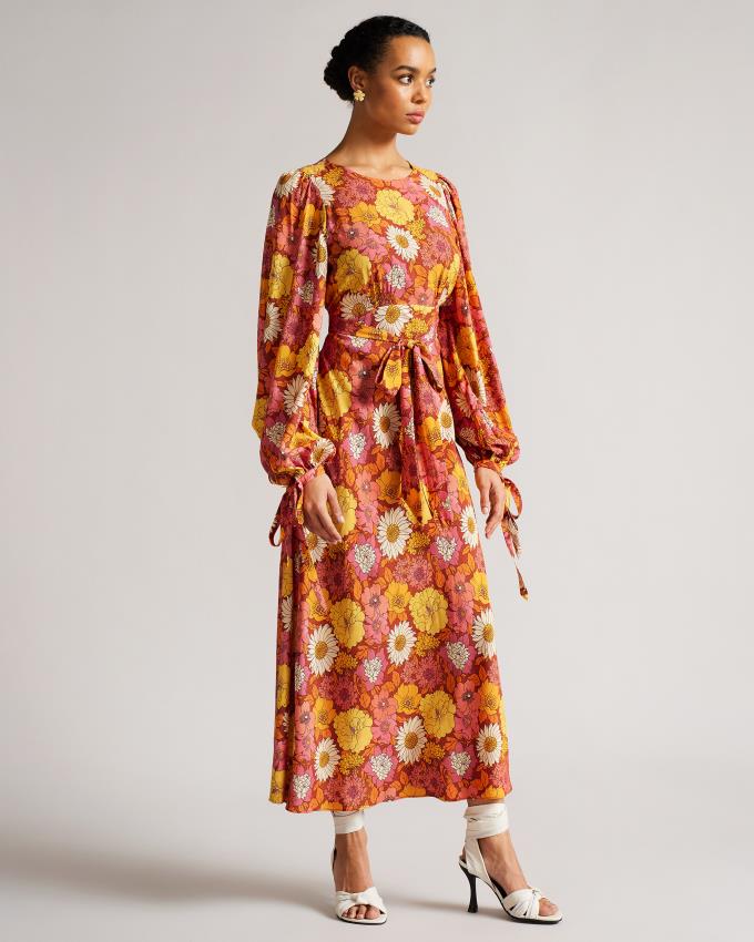 Sukienka Damskie Ted Baker Floral Blouson Maxi Czerwone Polska | PL-LAFCS6159
