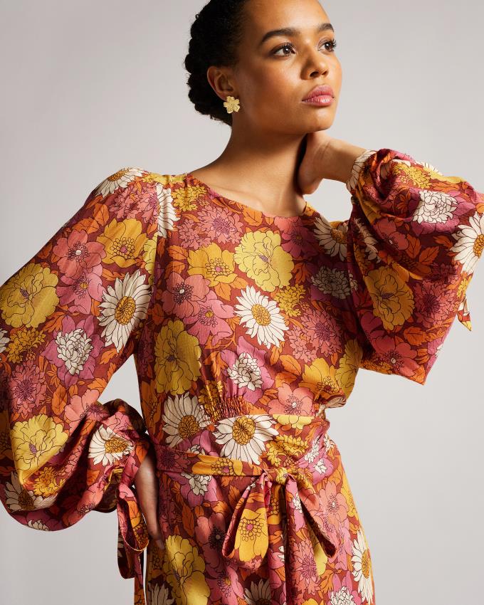 Sukienka Damskie Ted Baker Floral Blouson Maxi Czerwone Polska | PL-LAFCS6159