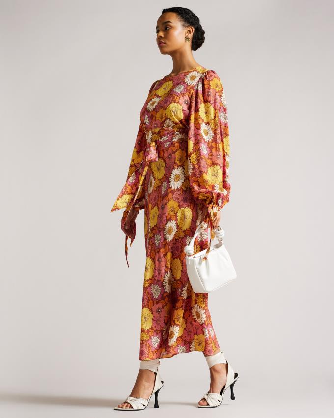 Sukienka Damskie Ted Baker Floral Blouson Maxi Czerwone Polska | PL-LAFCS6159