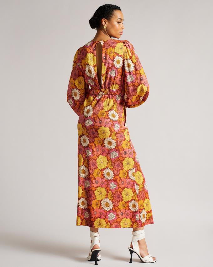 Sukienka Damskie Ted Baker Floral Blouson Maxi Czerwone Polska | PL-LAFCS6159