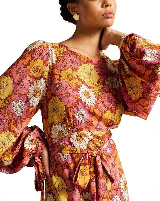Sukienka Damskie Ted Baker Floral Blouson Maxi Czerwone Polska | PL-LAFCS6159