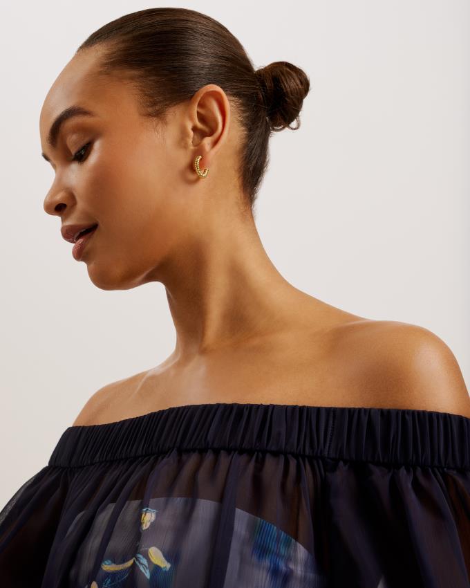 Sukienka Damskie Ted Baker Floral Off The Shoulder Maxi Beach Granatowe Polska | PL-CRPHF6041