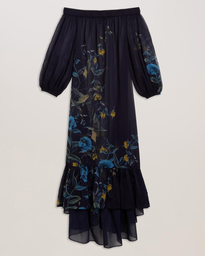 Sukienka Damskie Ted Baker Floral Off The Shoulder Maxi Beach Granatowe Polska | PL-CRPHF6041