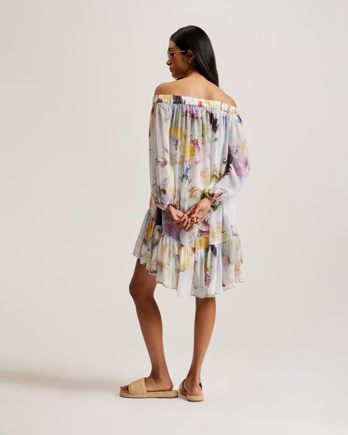 Sukienka Damskie Ted Baker Floral Print Off The Shoulder Cover Up Białe Polska | PL-CGBDQ7261