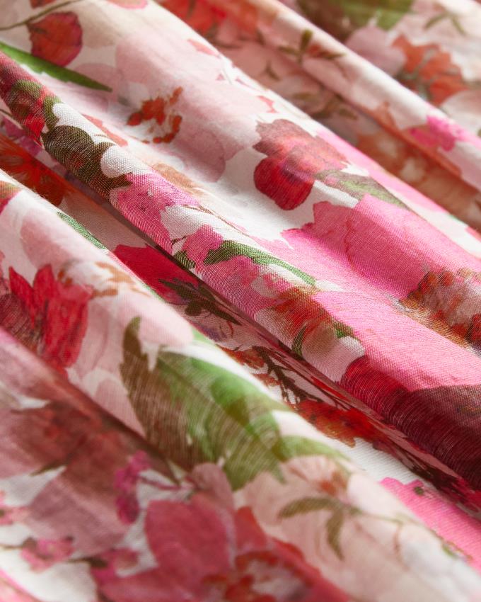 Sukienka Damskie Ted Baker Floral Print Puff Sleeve Midi Różowe Polska | PL-ZWNHT0328