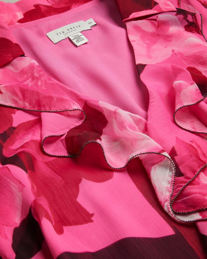 Sukienka Damskie Ted Baker Floral Ruffled Mini Głęboka Różowe Polska | PL-LCJEH5469
