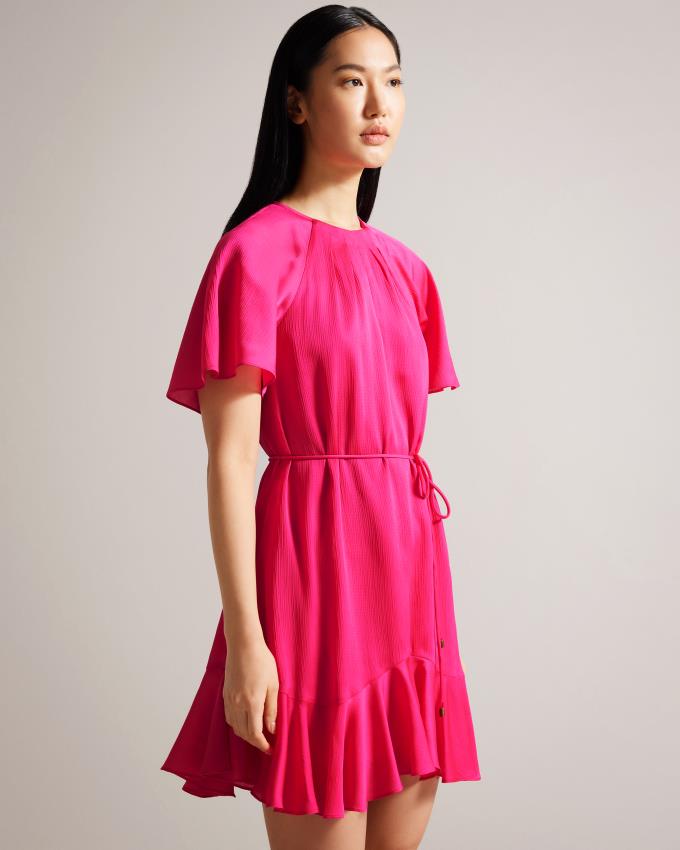 Sukienka Damskie Ted Baker Fluted Hem Mini Skater Głęboka Różowe Polska | PL-WZBCG7489
