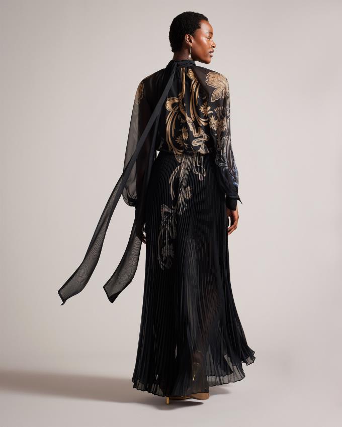 Sukienka Damskie Ted Baker Gilded Floral Maxi With Pleated Niebieskie Polska | PL-JMXPY6710