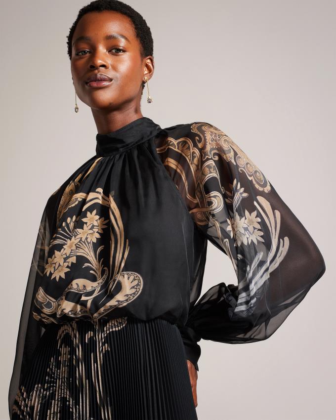 Sukienka Damskie Ted Baker Gilded Floral Maxi With Pleated Niebieskie Polska | PL-JMXPY6710