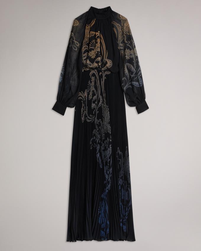 Sukienka Damskie Ted Baker Gilded Floral Maxi With Pleated Niebieskie Polska | PL-JMXPY6710