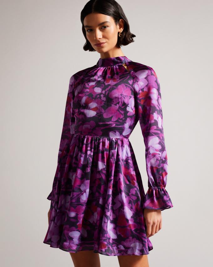 Sukienka Damskie Ted Baker High Neck Fit And Flare Mini Fioletowe Polska | PL-FIAND6529