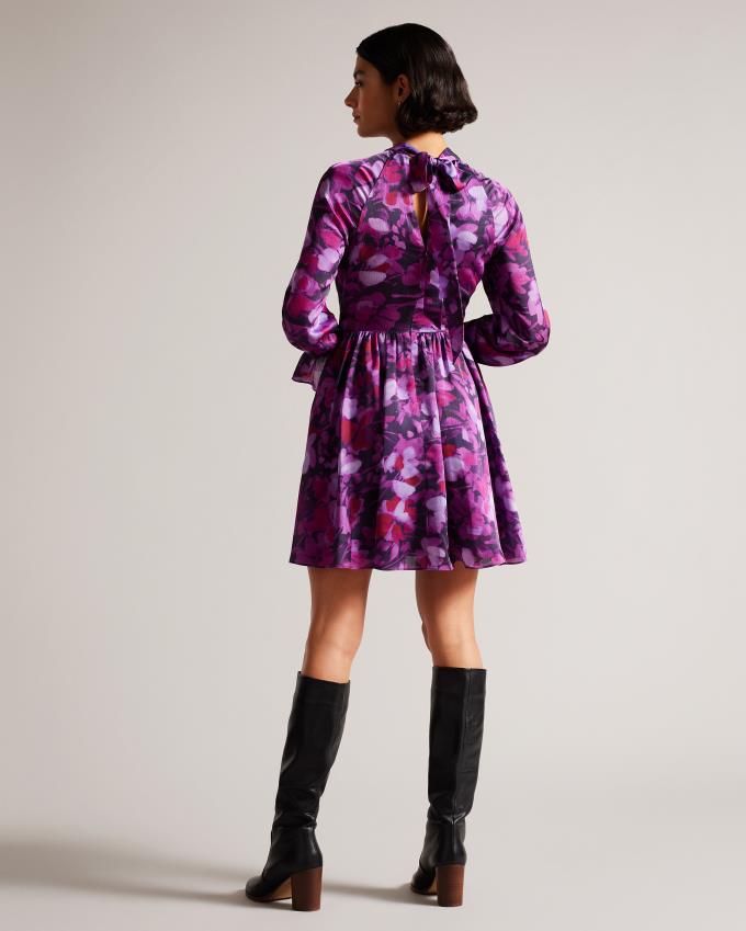 Sukienka Damskie Ted Baker High Neck Fit And Flare Mini Fioletowe Polska | PL-FIAND6529