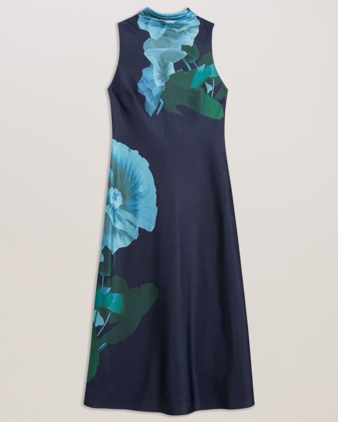 Sukienka Damskie Ted Baker High Neck Floral Satin Slip Granatowe Polska | PL-KBZMJ9645