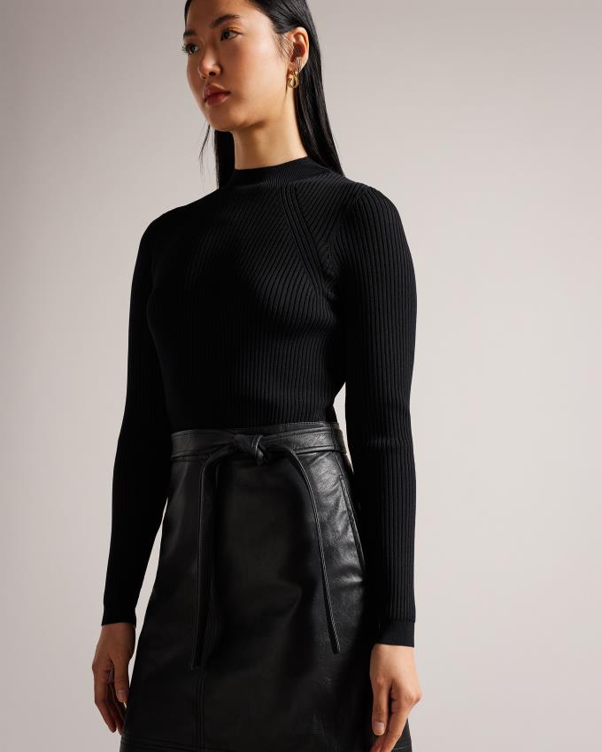 Sukienka Damskie Ted Baker Knit Bodice Midi With Faux Leather Czarne Polska | PL-ABXSV2847
